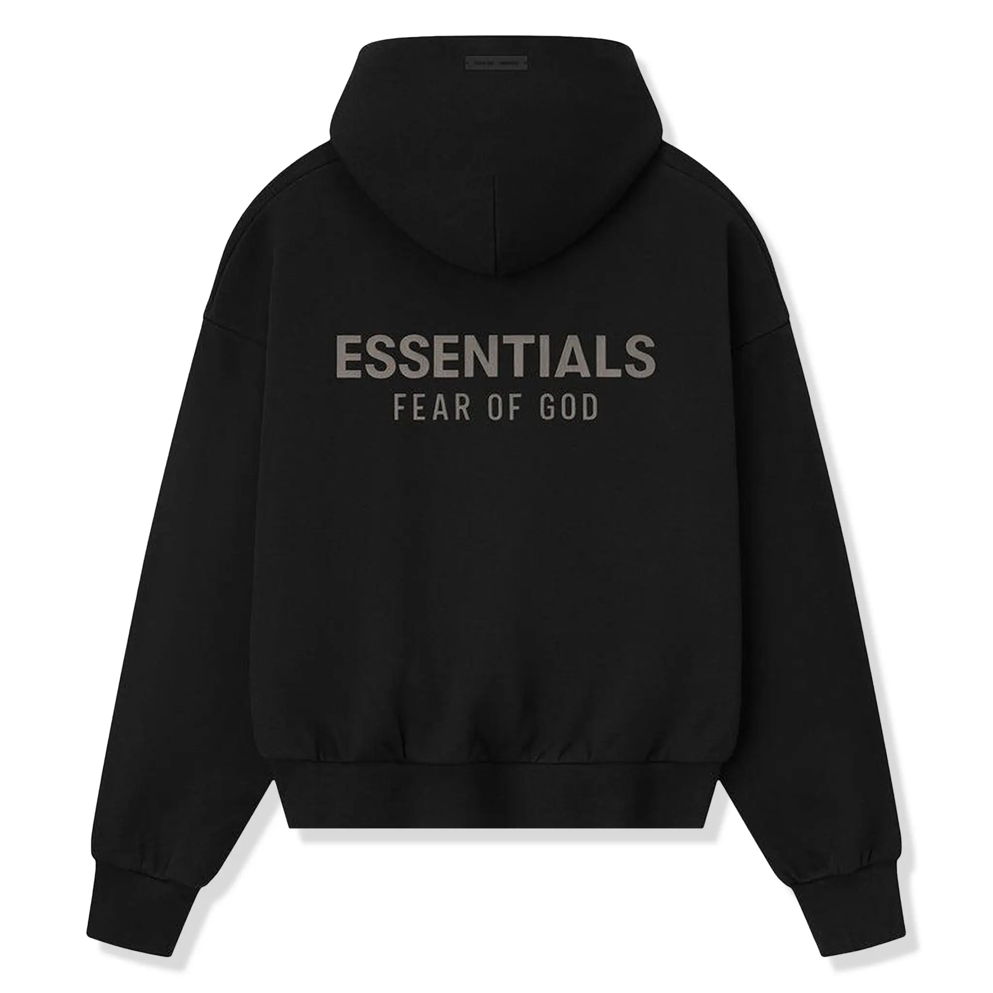 Back View of Fear Of God Essentials Classic Fleece Jet Black Hoodie (FW25) 192SP252050F